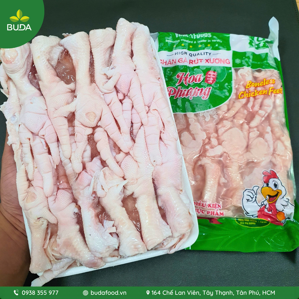 Chân gà rút xương Hoa Phượng hiệu Vinactfoods 1kg/gói Net 9, gói xanh – Nguyên Liệu từ Châu Âu