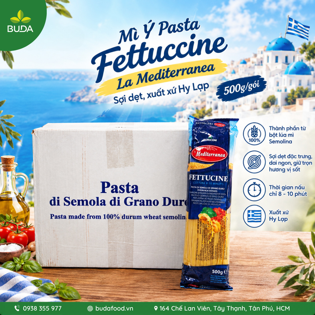 Mì Fettuccine La Mediterranea 500g Hy Lạp | Thực phẩm BUDA