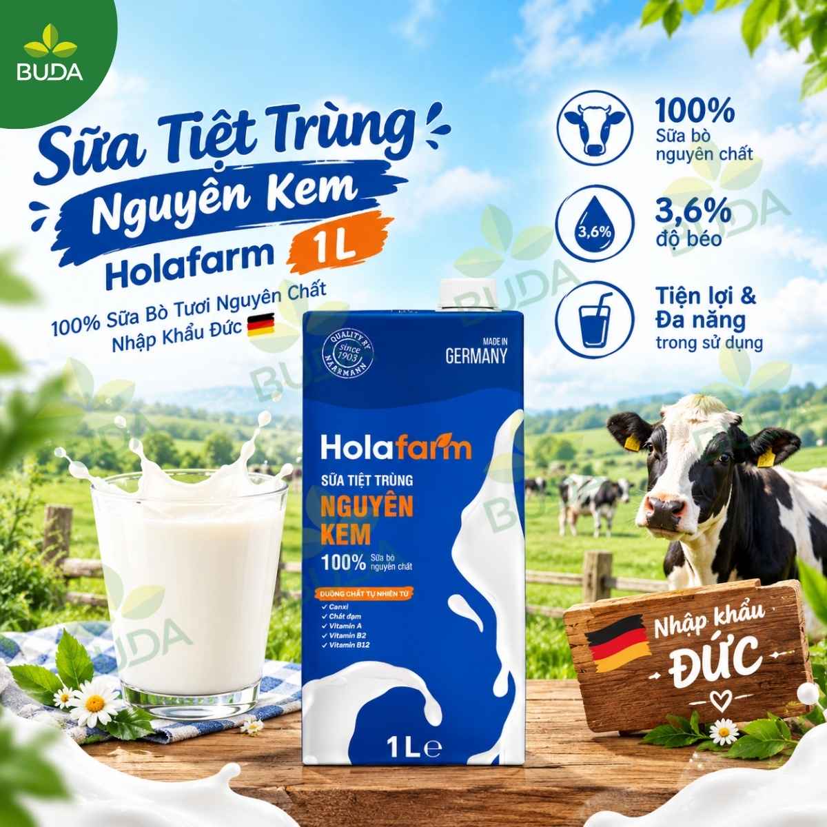 Sữa tươi nguyên kem Holafarm nhập khẩu Đức – Lựa chọn cho ly đồ uống thơm béo và gian bếp chuyên nghiệp