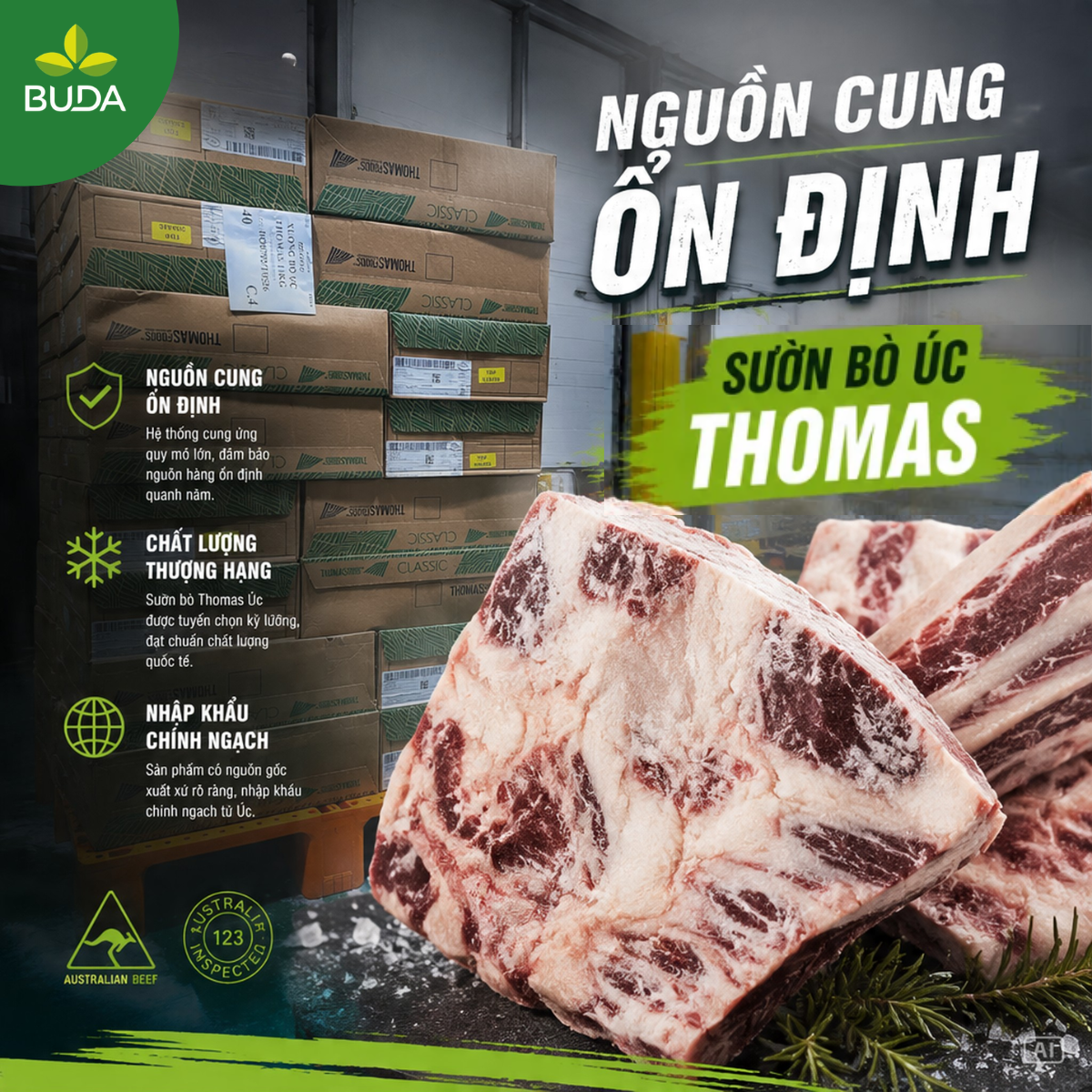 Sườn Bò ÚC hiệu THOMAS - 57k/kg (Bán theo thùng)