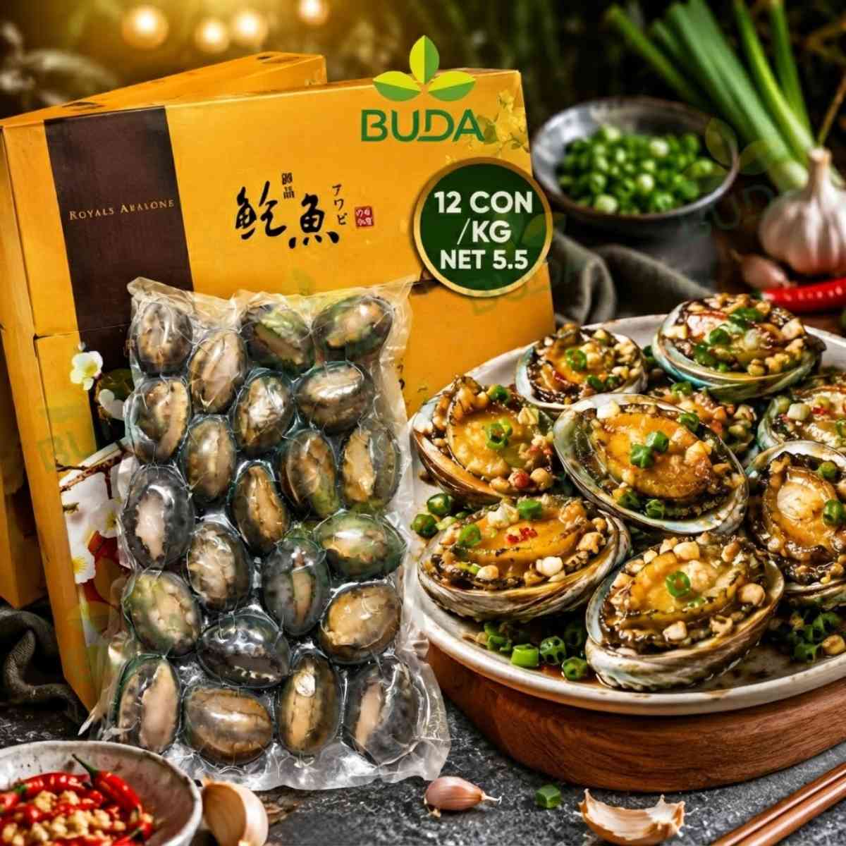 Bào Ngư 22 con/kg Nguyên Vỏ Đông Lạnh Royals Abalone 1Kg/gói NET 5.5 - Cung cấp sỉ & lẻ