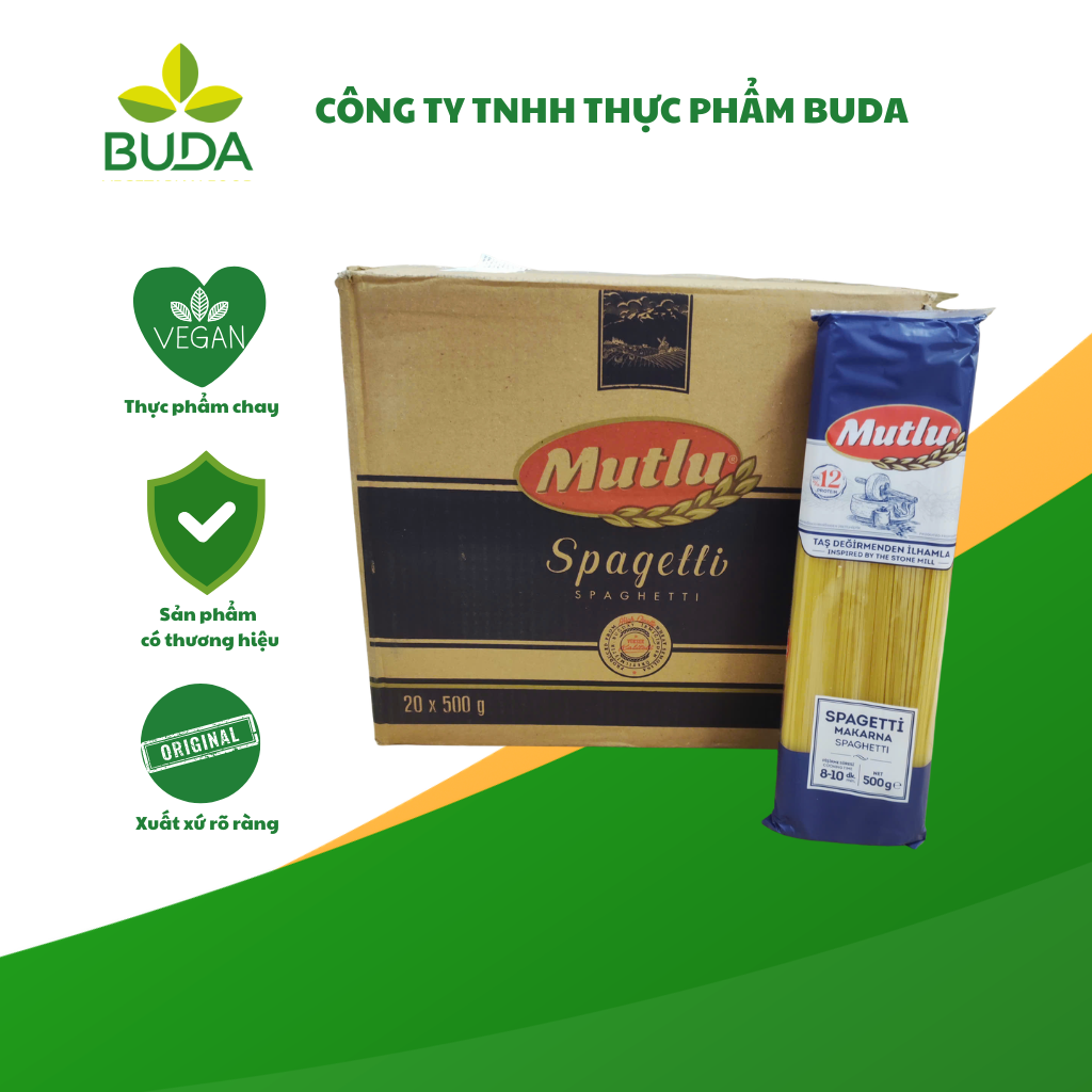 Mì ý spaghetti Mutlu 500gr/gói, 20 gói/thùng, xuất xứ Thổ Nhĩ Kỳ