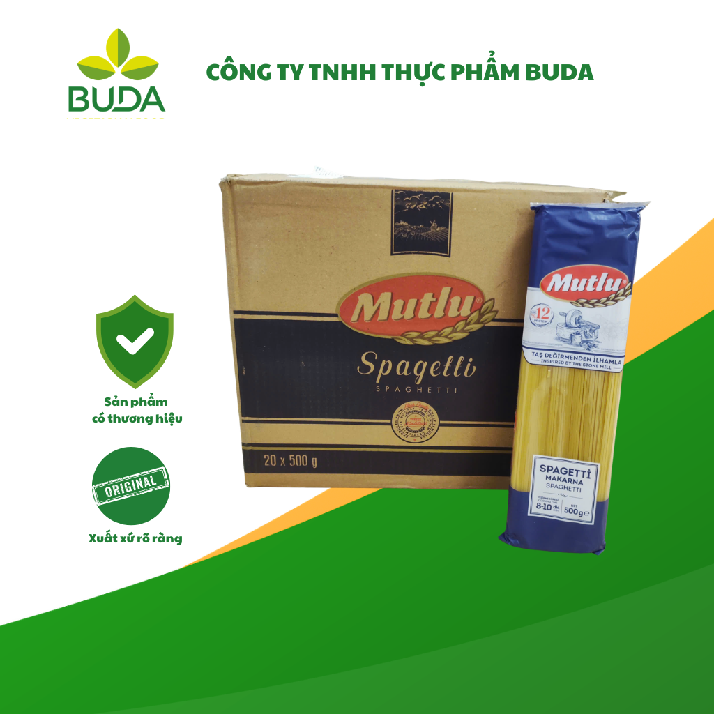 Mì ý spaghetti Mutlu 500gr/gói, 20 gói/thùng, xuất xứ Thổ Nhĩ Kỳ